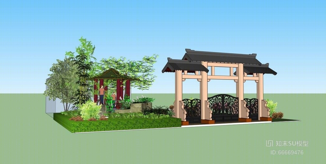 庭院花园景观SU模型下载【ID:66669476】