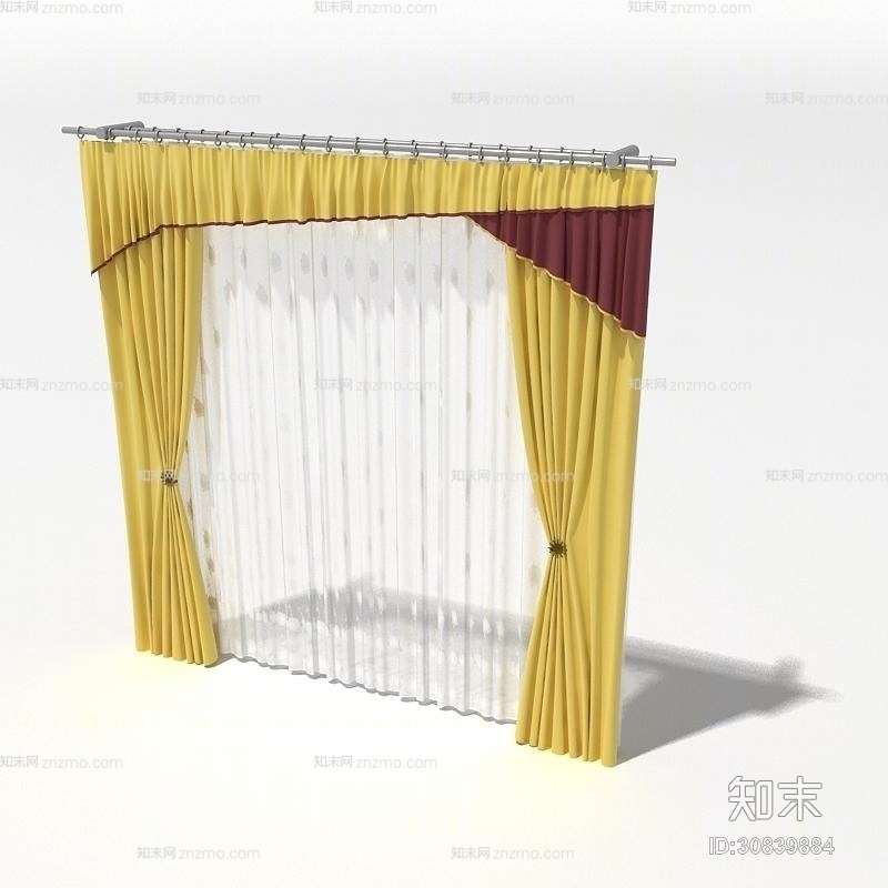 金色布艺窗帘3D模型下载【ID:30839884】