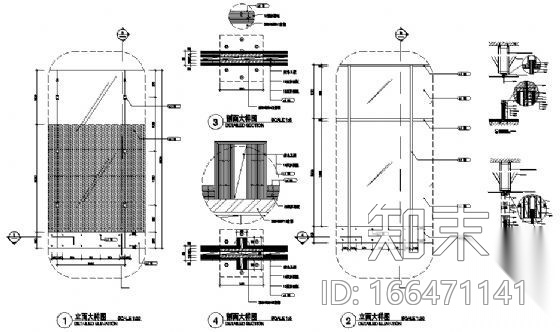 图书馆内装修玻璃墙身大样cad施工图下载【ID:166471141】