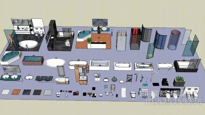 浴室及配件SU模型下载【ID:525359238】