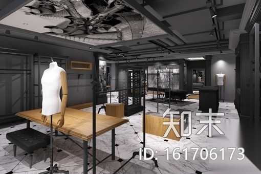 [杭州]某时尚男装品牌专卖店装修施工图（含效果）cad施工图下载【ID:161706173】