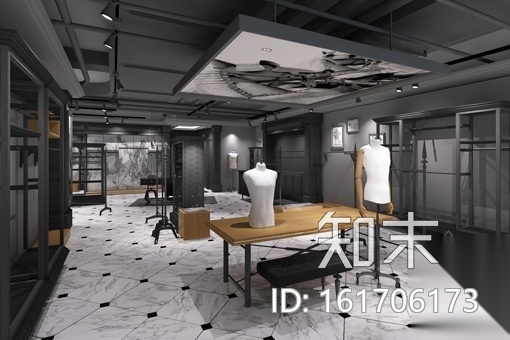 [杭州]某时尚男装品牌专卖店装修施工图（含效果）cad施工图下载【ID:161706173】