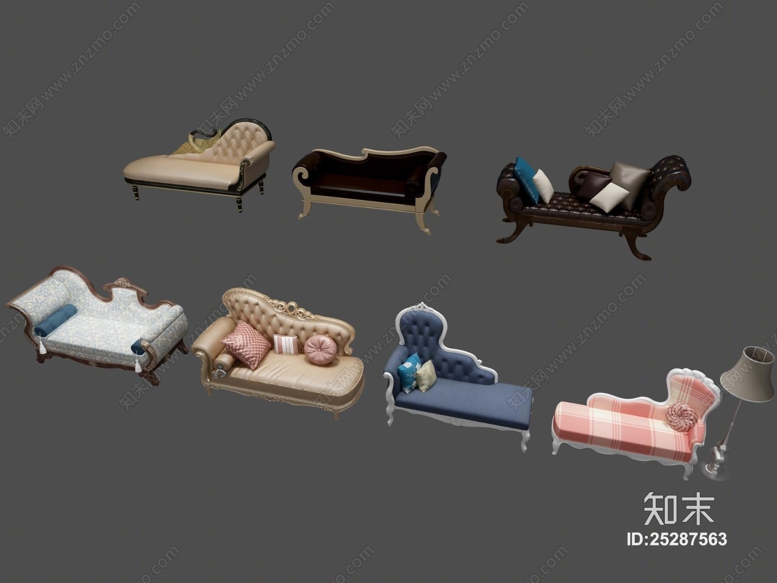欧式简约贵妃椅3D模型下载【ID:25287563】