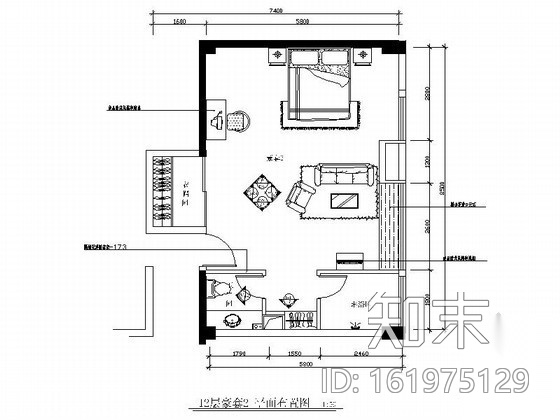 酒店大客房装饰装修图cad施工图下载【ID:161975129】