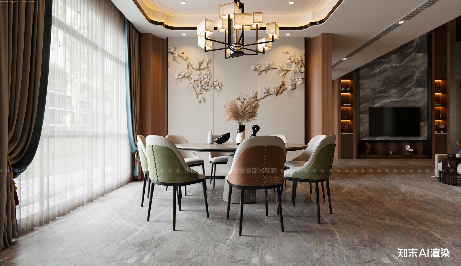 新中式家居餐厅3D模型下载【ID:1221826219】