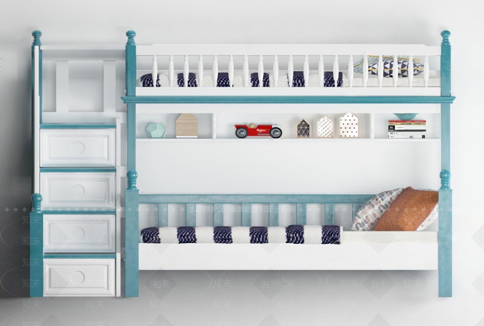 现代上下铺儿童床3D模型下载【ID:1108996700】