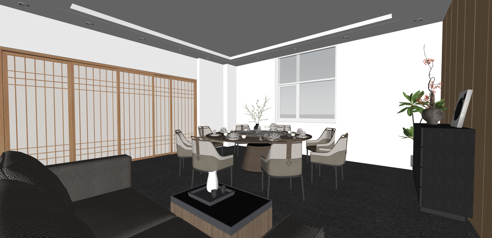 新中式快餐店SU模型下载【ID:1216057614】