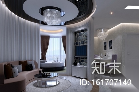 [深圳]时尚现代一居室样板间H户型装修施工图（含效果）cad施工图下载【ID:161707140】
