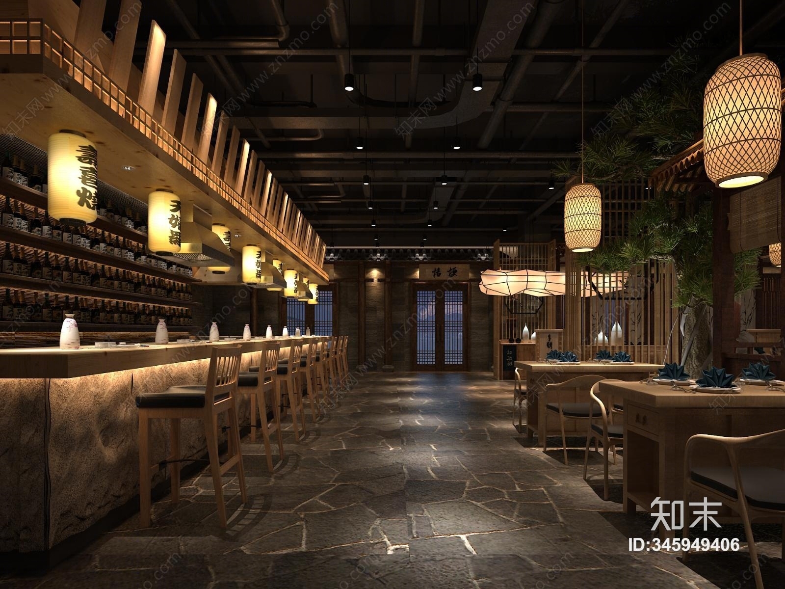 中式餐厅前台3D模型下载【ID:345949406】