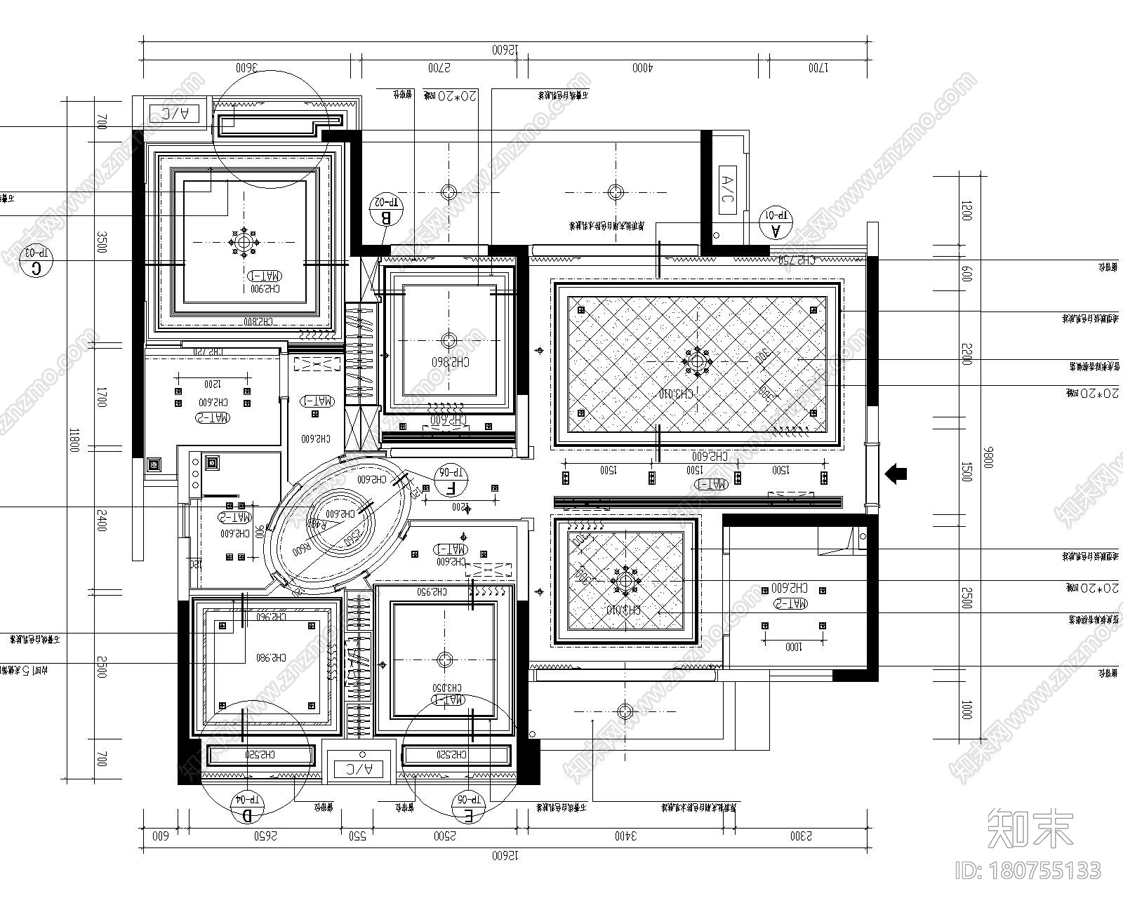 欧式风格样板房室内装修设计（附效果图）cad施工图下载【ID:180755133】