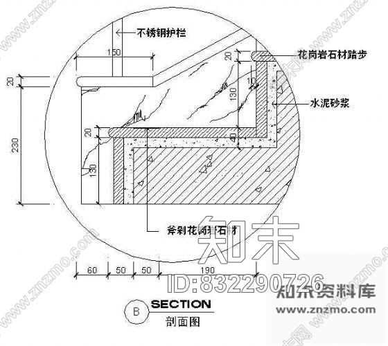 图块/节点石材踏步节点cad施工图下载【ID:832290726】