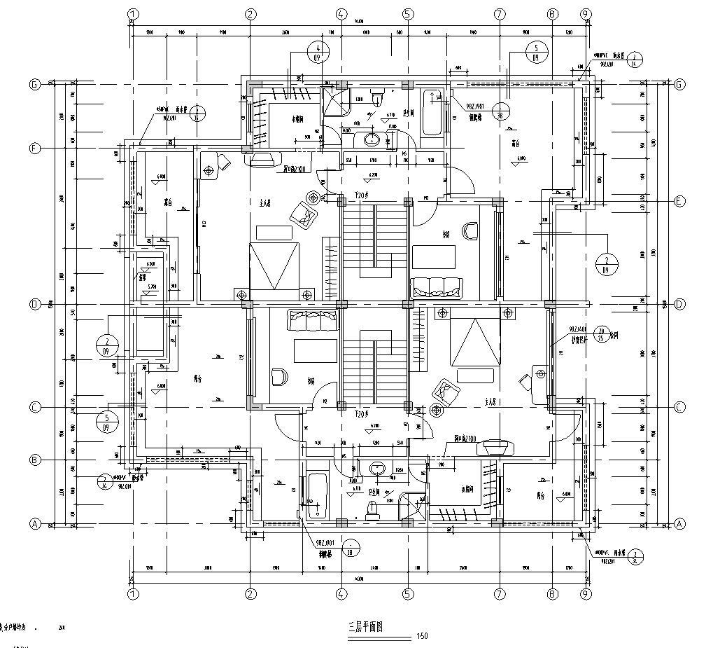 [广东]世纪海怡花园别墅建筑施工图设计cad施工图下载【ID:149891144】