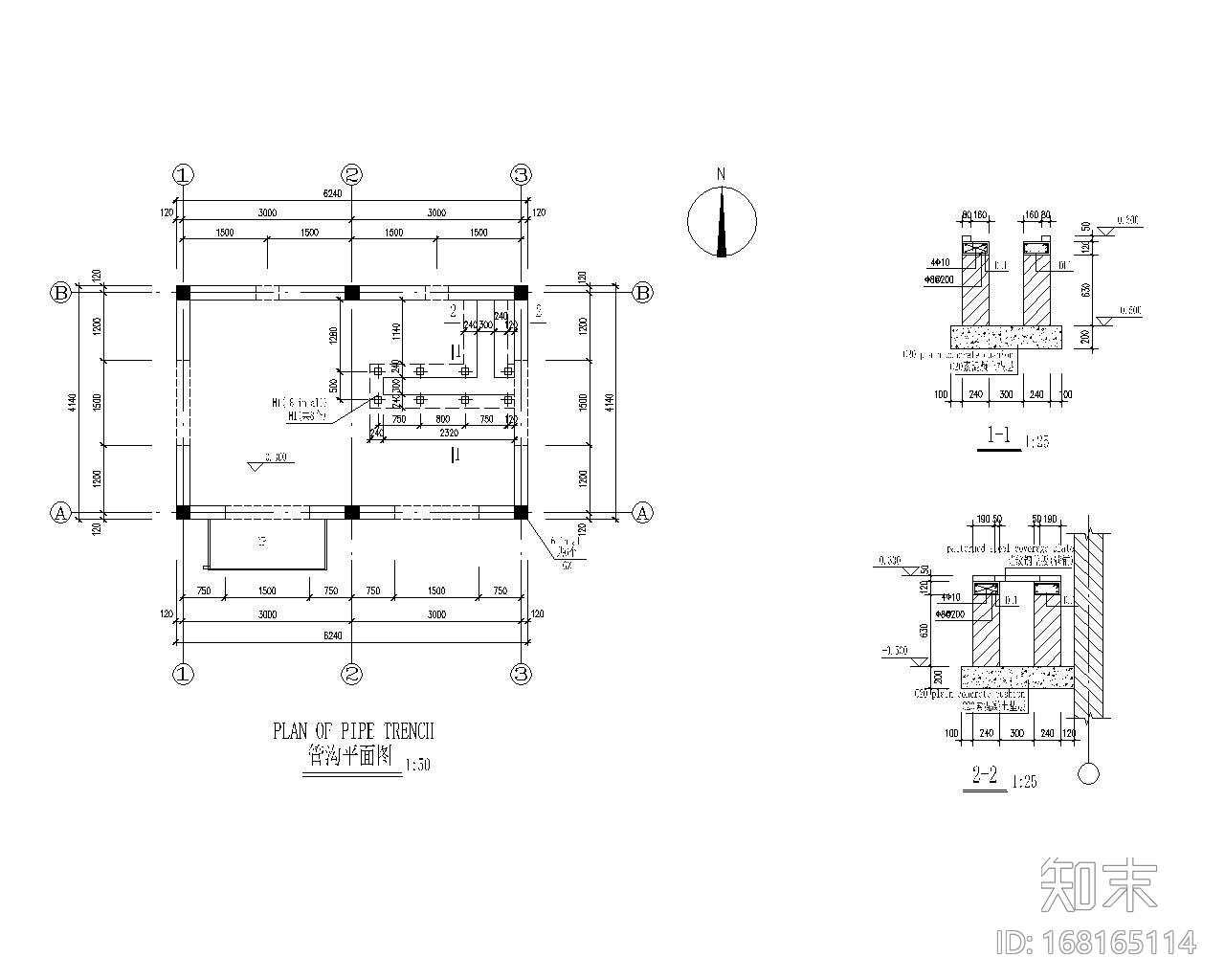 小型配电间带管沟结构施工图（CAD）施工图下载【ID:168165114】