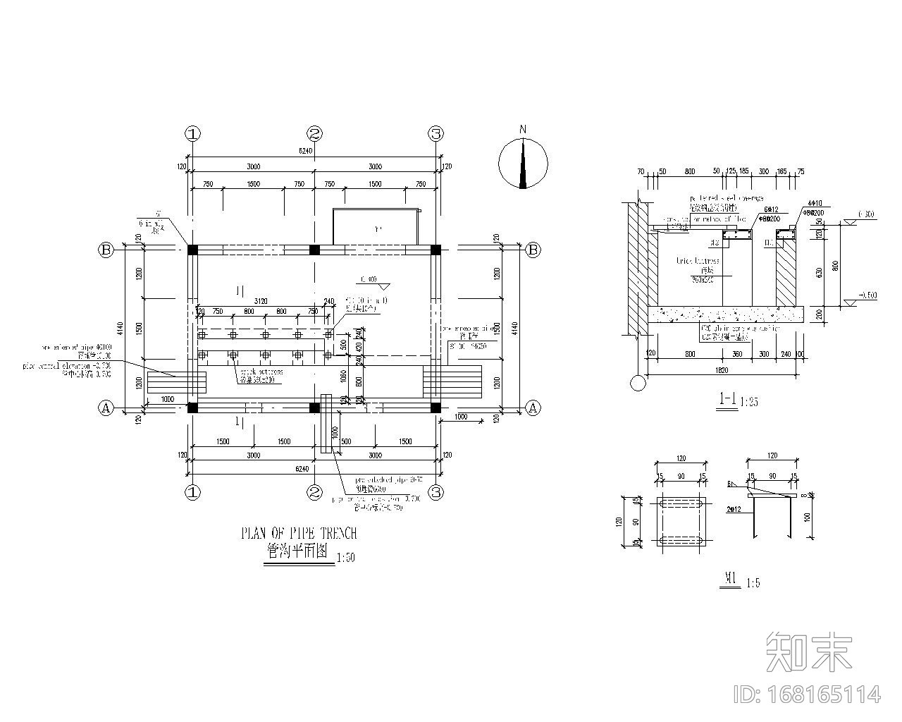 小型配电间带管沟结构施工图（CAD）施工图下载【ID:168165114】