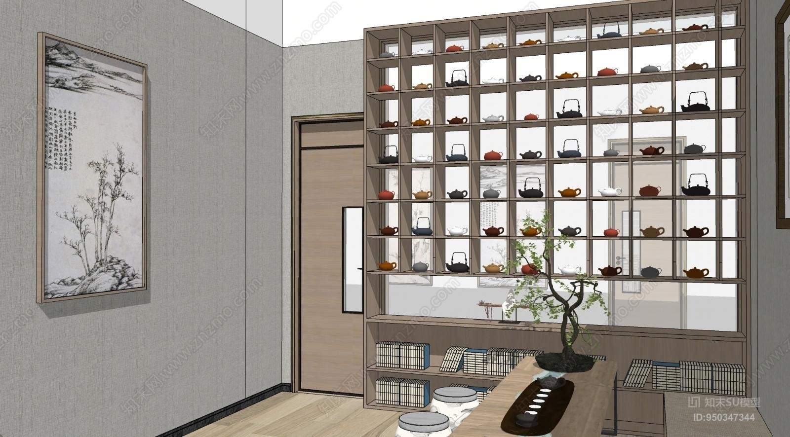 新中式风格茶室SU模型下载【ID:950347344】