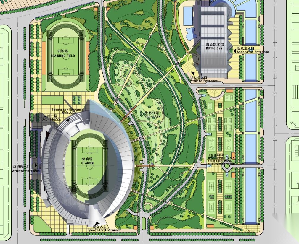 [广东]佛山市体育中心规划与建筑方案文本cad施工图下载【ID:165150172】