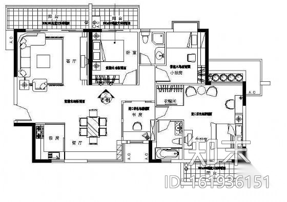 小三居的室内设计cad施工图下载【ID:161936151】