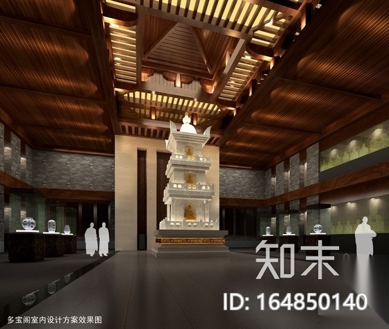 [浙江]佛门胜地藏经楼室内装修图（含效果）cad施工图下载【ID:164850140】