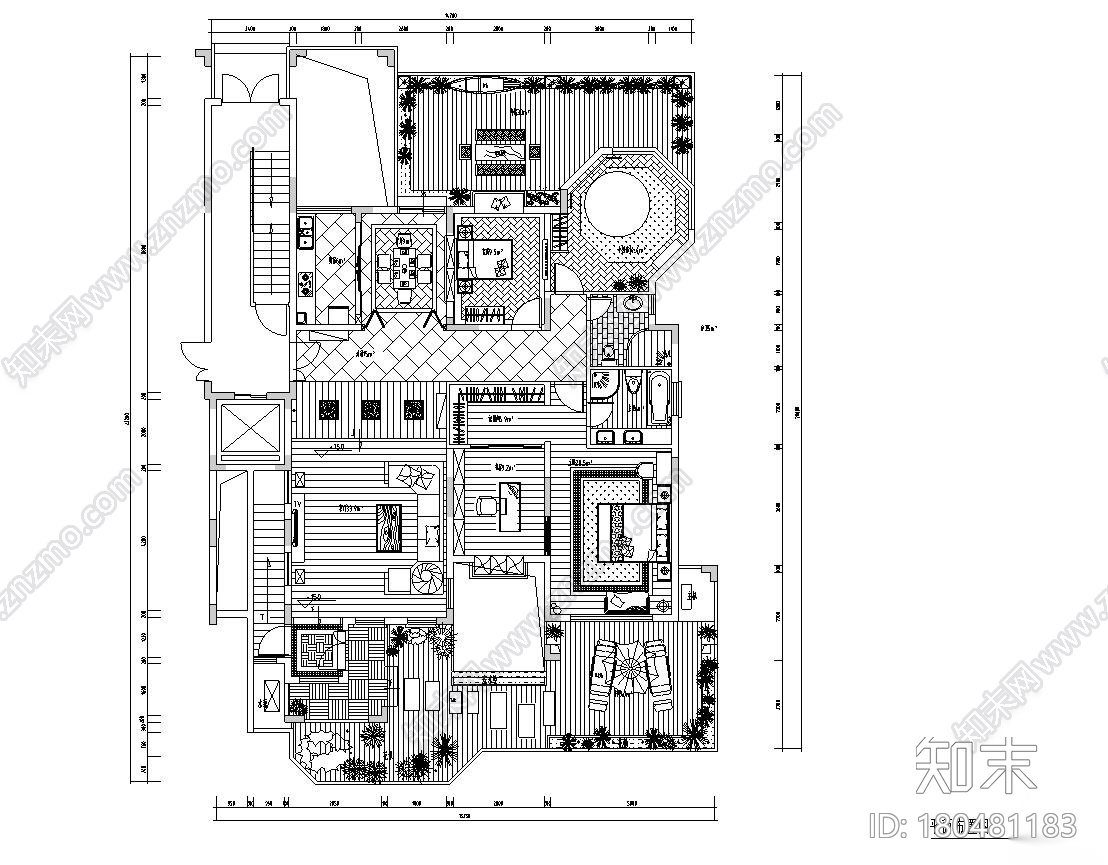 东南亚风三居室户型样板房装修施工图设计cad施工图下载【ID:180481183】