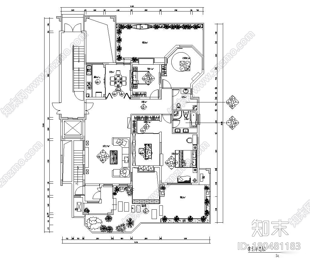 东南亚风三居室户型样板房装修施工图设计cad施工图下载【ID:180481183】