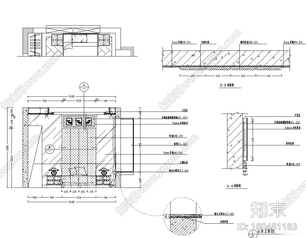 东南亚风三居室户型样板房装修施工图设计cad施工图下载【ID:180481183】