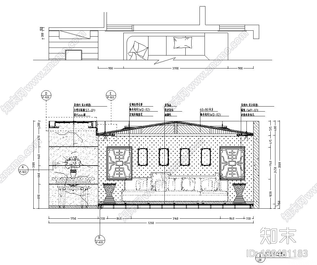 东南亚风三居室户型样板房装修施工图设计cad施工图下载【ID:180481183】