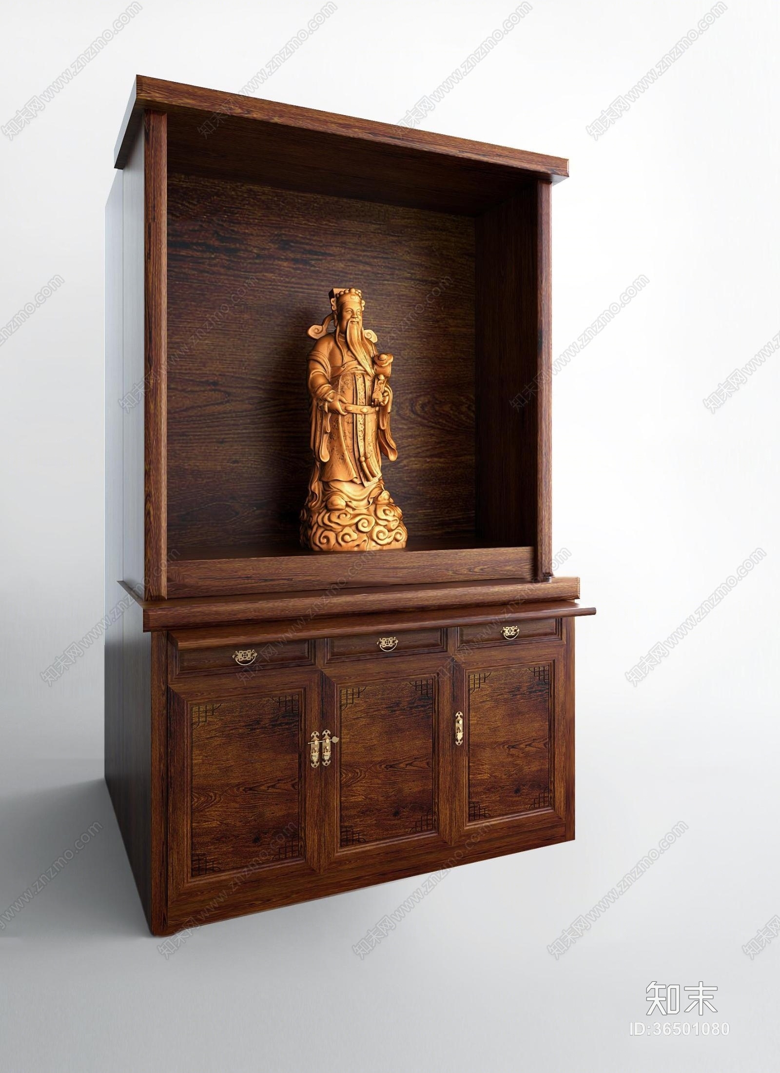 中式佛龛财神雕塑3D模型下载【ID:36501080】