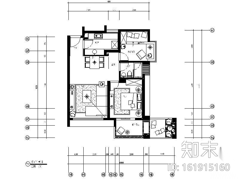 [深圳]某120㎡两居样板施工图cad施工图下载【ID:161915160】