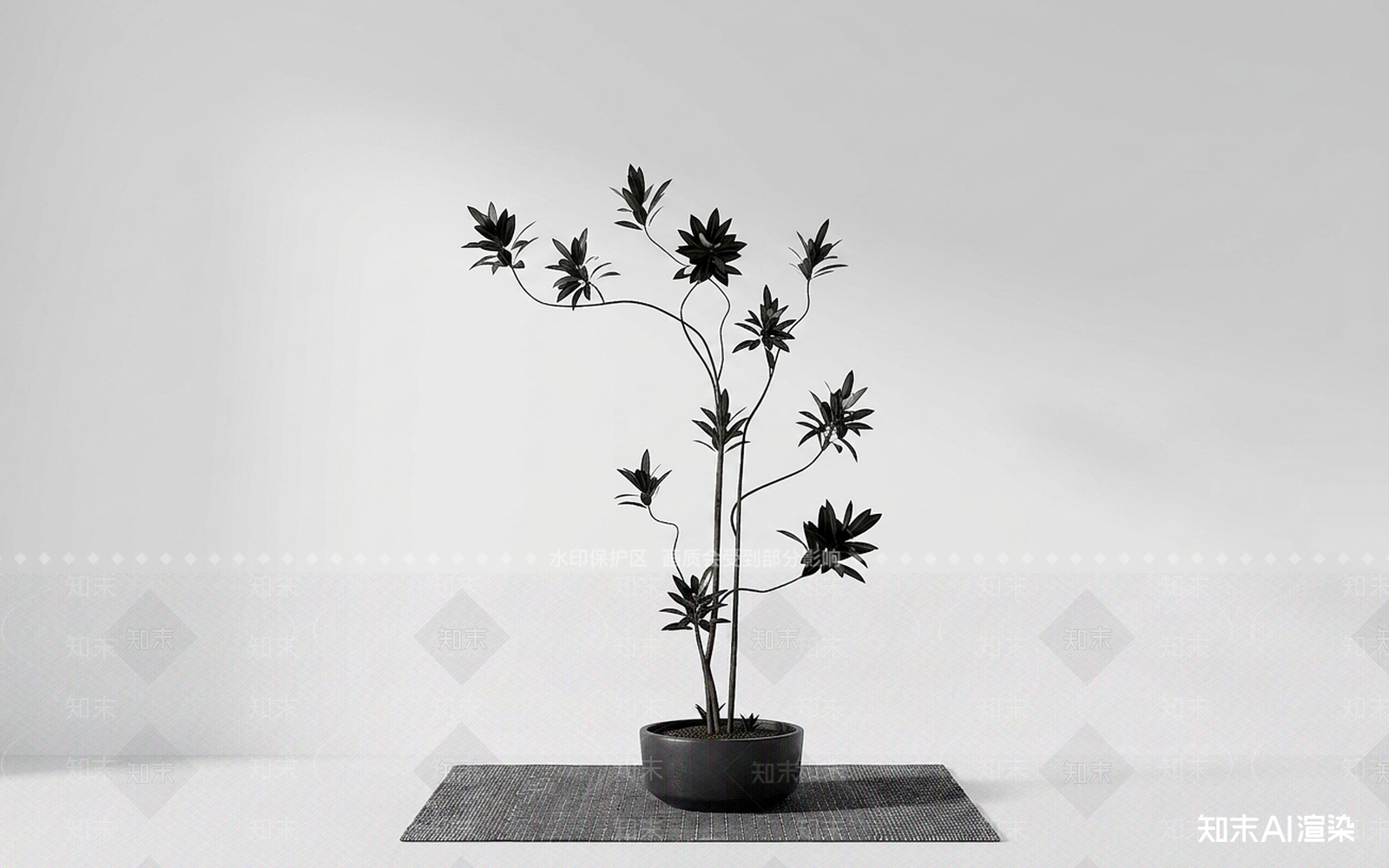 现代盆栽3D模型渲染效果图