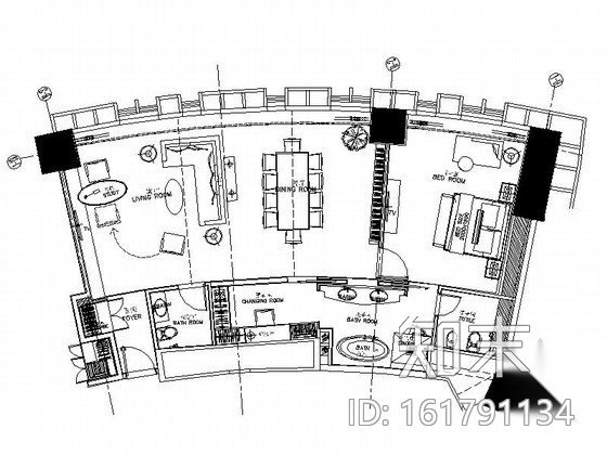 [上海]高档连锁五星级酒店三间套房施工图cad施工图下载【ID:161791134】