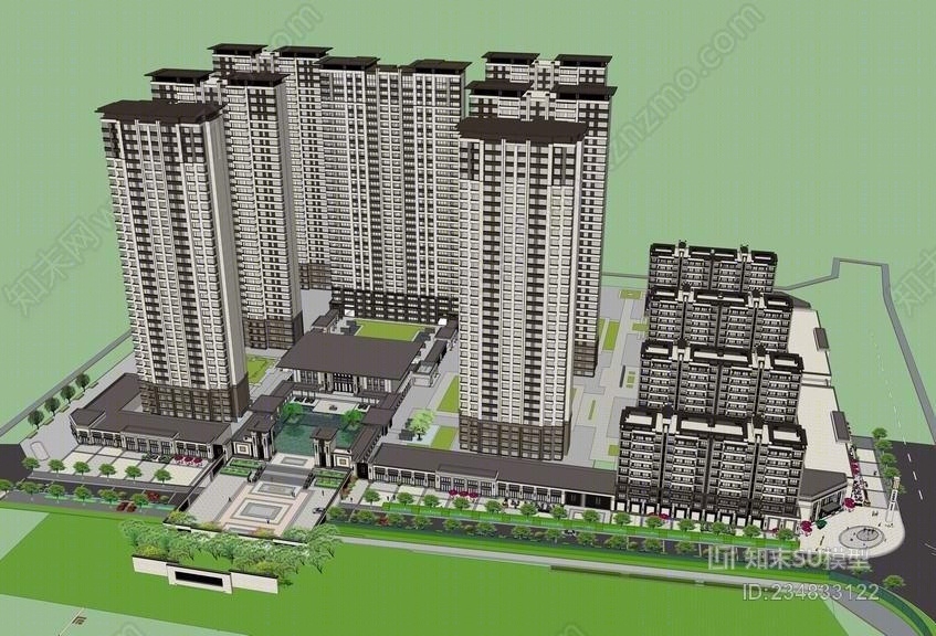 徐州万科翡翠天御新古典豪宅SU模型下载【ID:234833122】