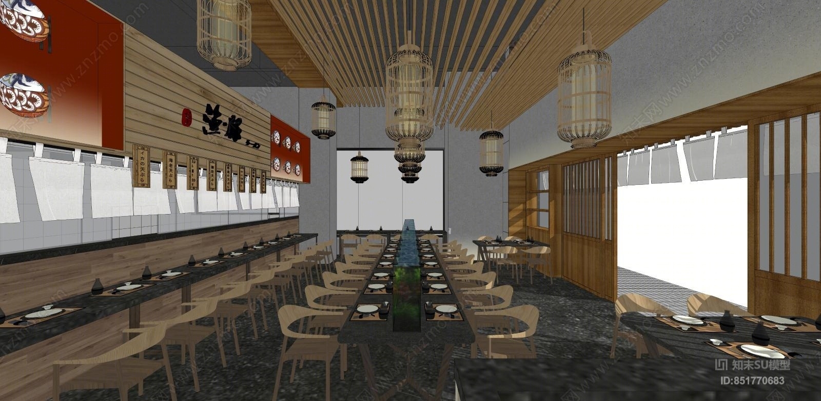 日式风格日式餐厅SU模型下载【ID:851770683】