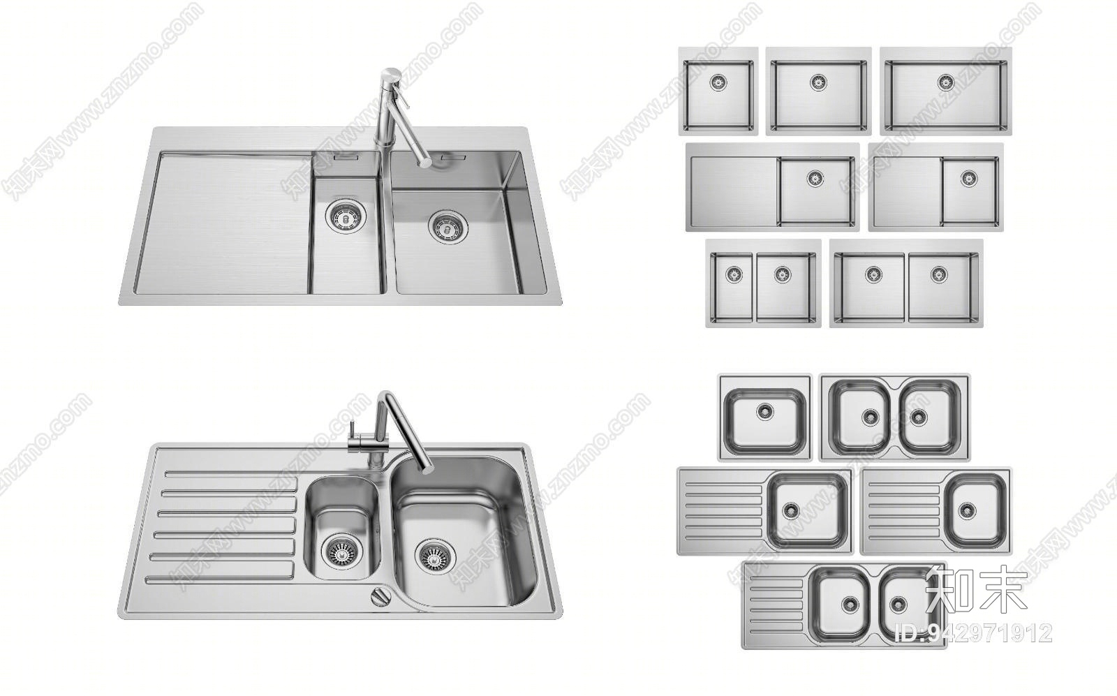 现代厨房洗菜盆水槽3D模型下载【ID:942971912】