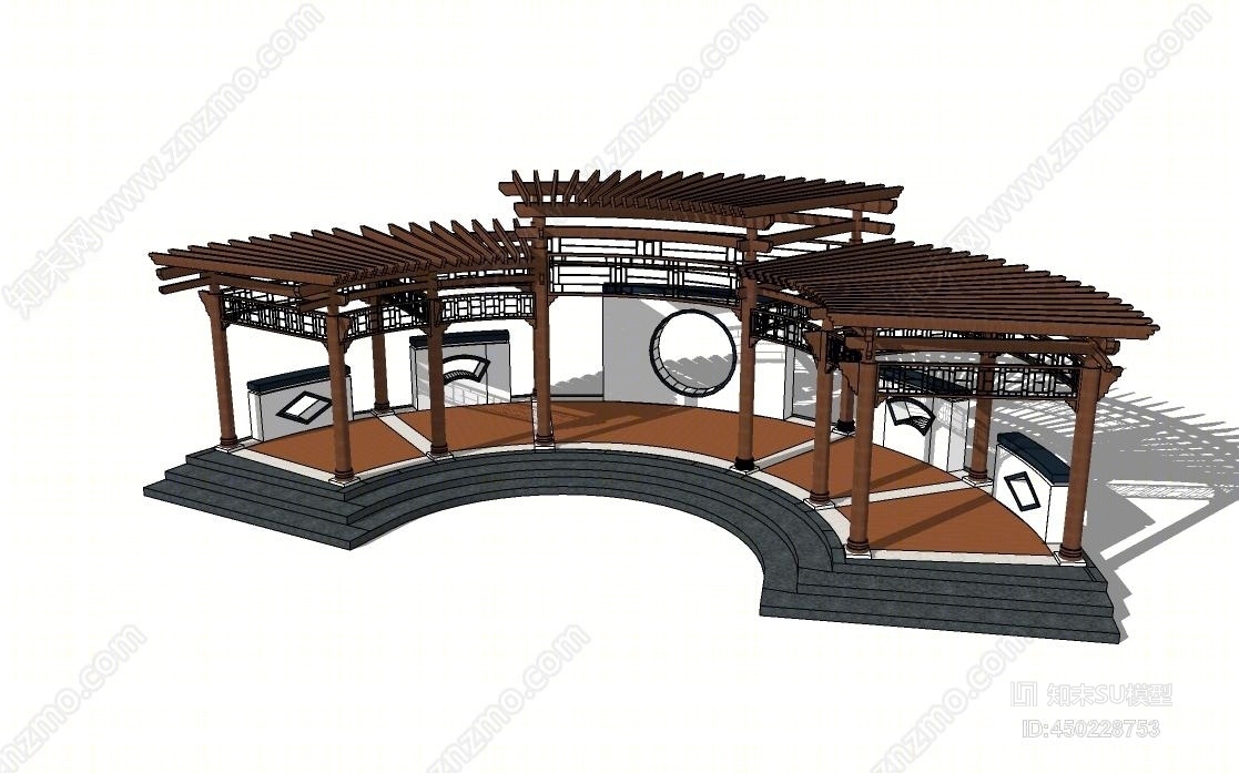新中式风格廊架SU模型下载【ID:450228753】