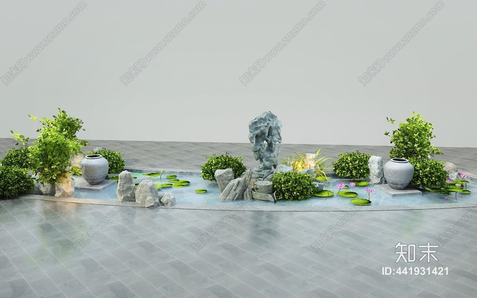 新中式水池3D模型下载【ID:441931421】