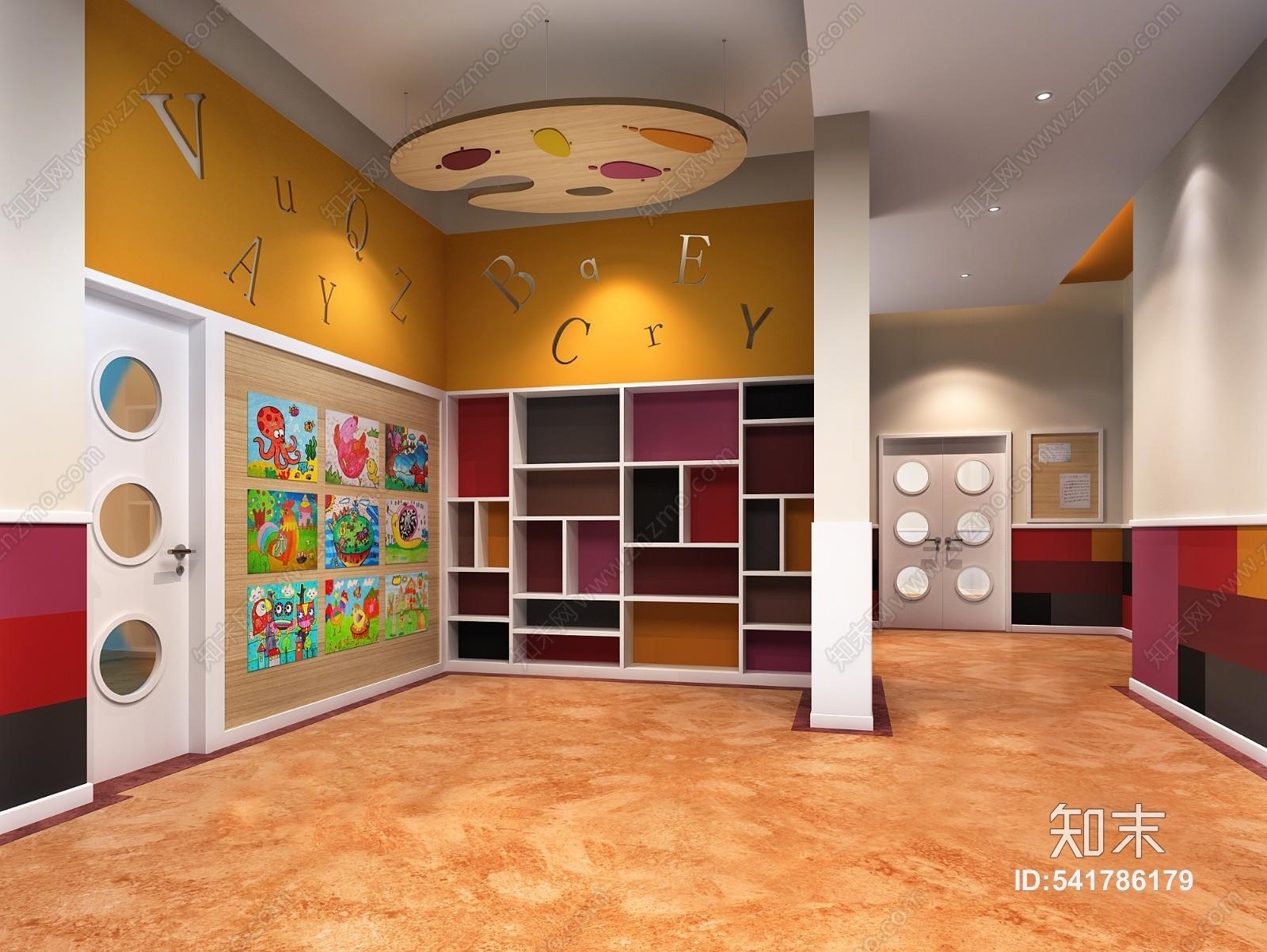 现代幼儿园走道3D模型下载【ID:541786179】