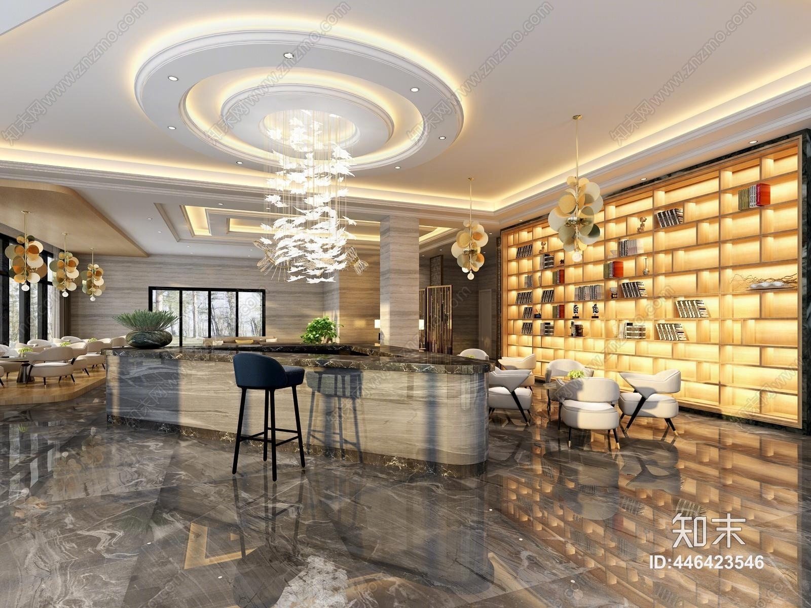 现代售楼大厅前台3D模型下载【ID:446423546】