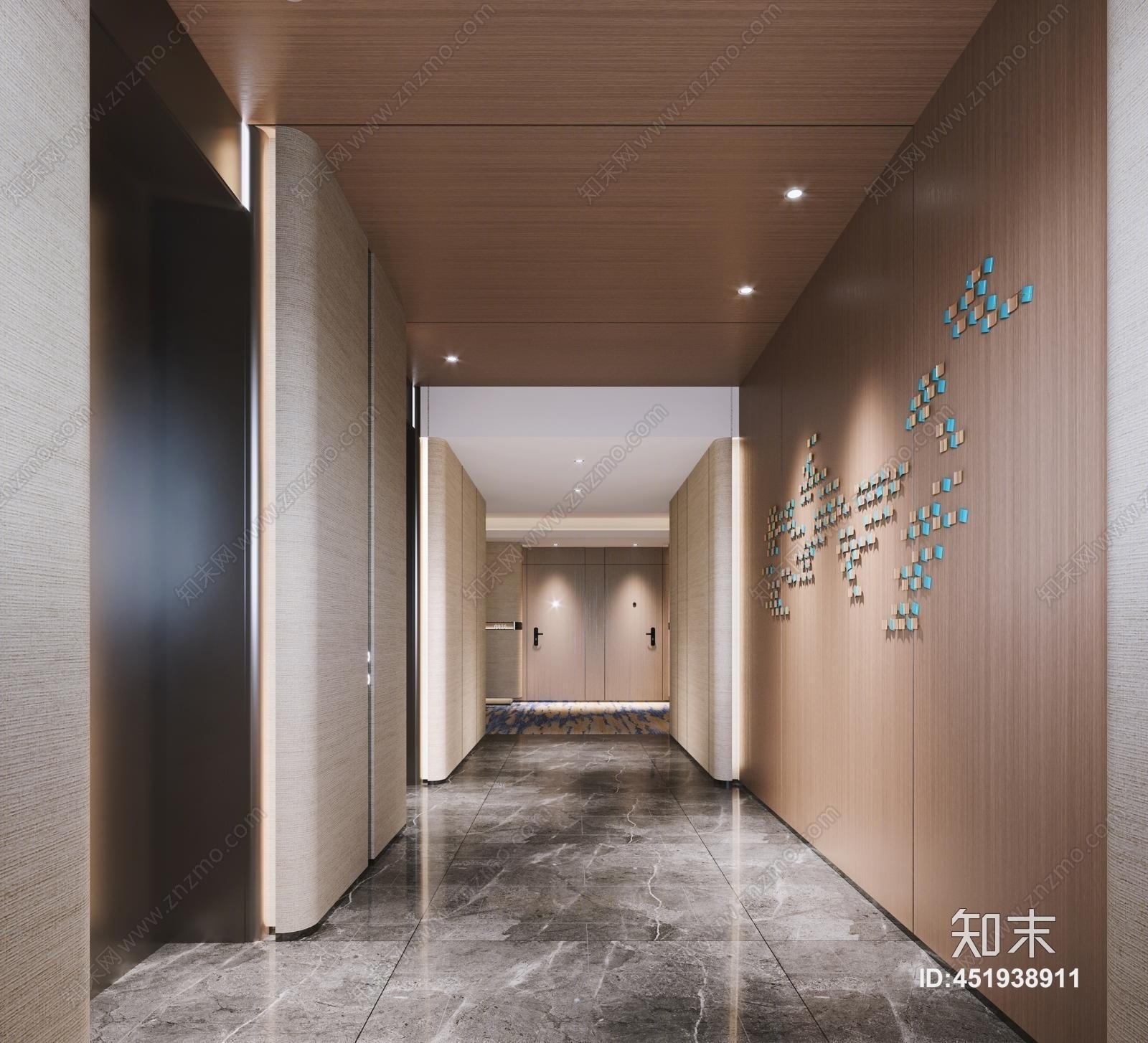 现代酒店电梯厅3D模型下载【ID:451938911】