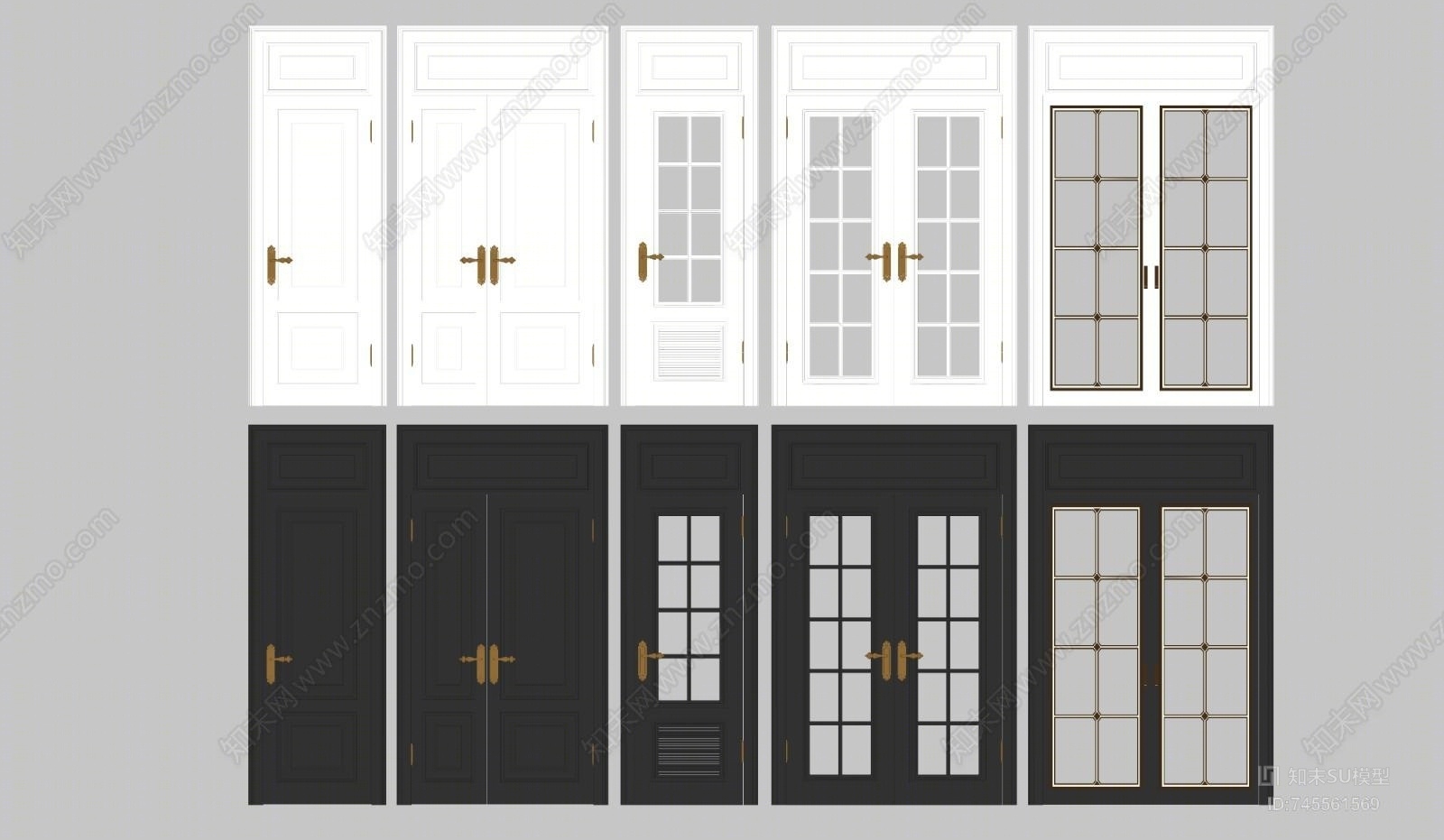 简欧实木门卫生间门推拉门组合SU模型下载【ID:745561569】