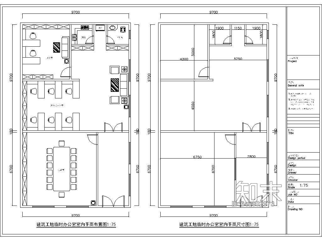 办公室室内装修CAD施工图施工图下载【ID:648902973】