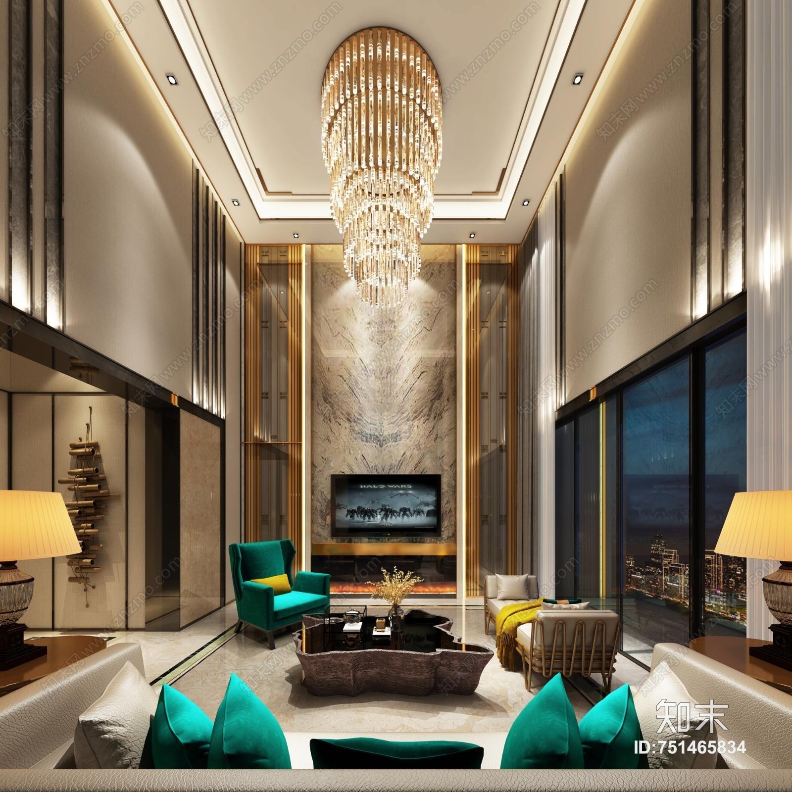 现代复式客厅餐厅挑高客厅3D模型下载【ID:751465834】