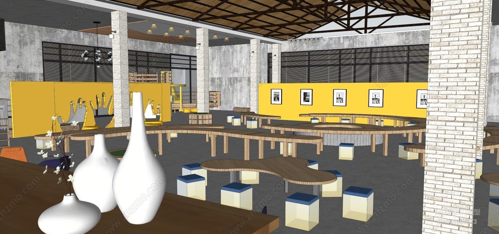 现代儿童美术体验馆画室SU模型下载【ID:644301373】