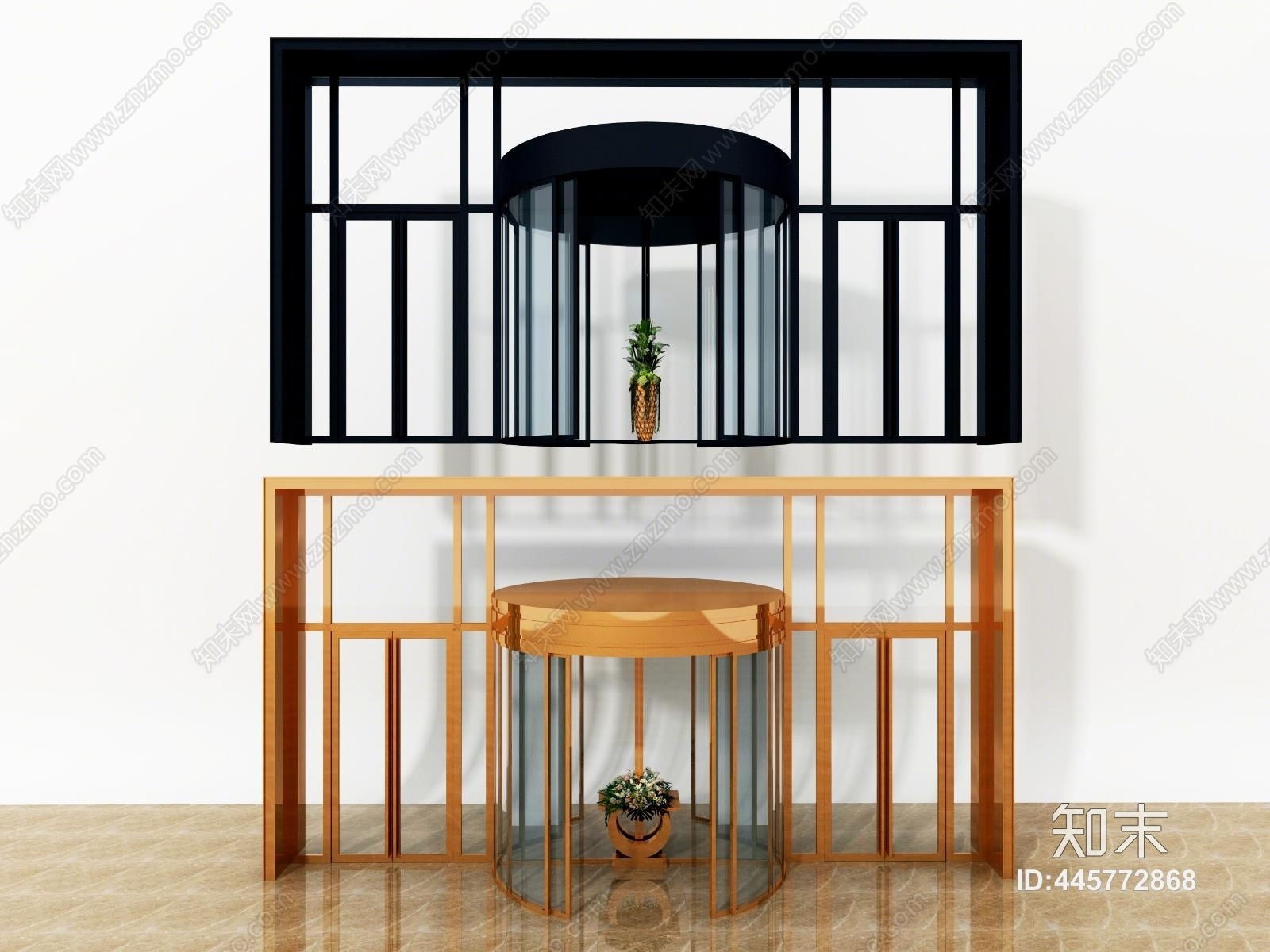 现代酒店大堂旋转门自动门组合3D模型下载【ID:445772868】