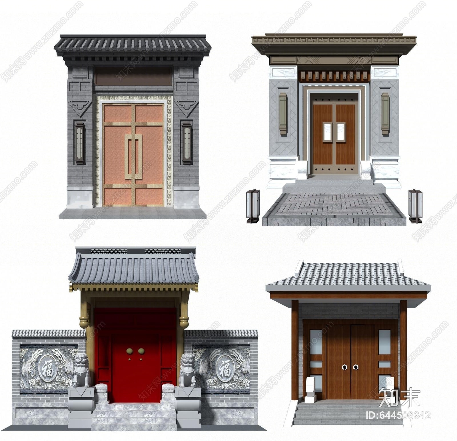 新中式古建大门3D模型下载【ID:644508342】