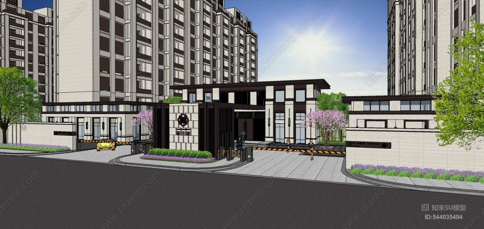 现代住宅建筑入口SU模型下载【ID:544035494】