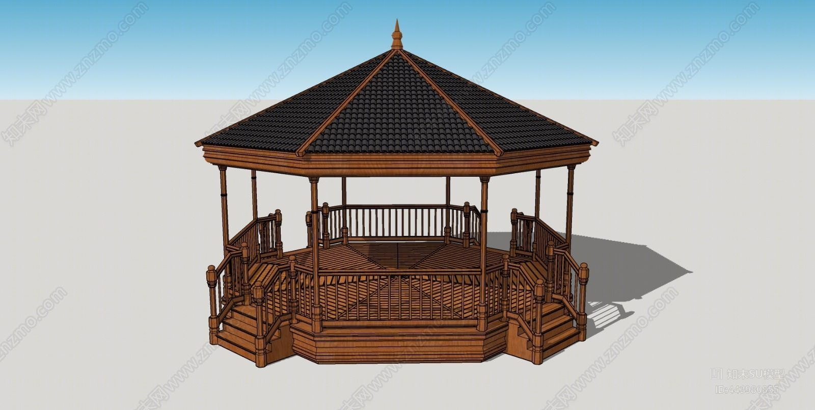 欧式别墅花园防腐木八角亭SU模型下载【ID:443980855】