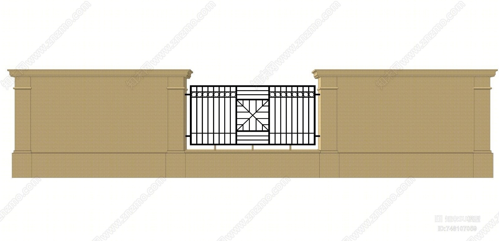 欧式园林景观铁艺围墙SU模型下载【ID:748107059】