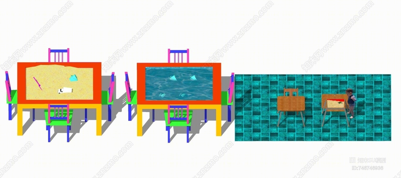 现代儿童桌椅SU模型下载【ID:746746936】