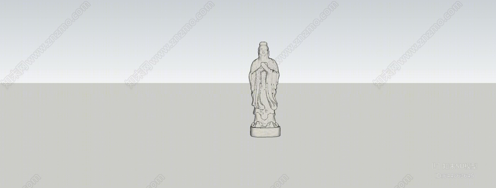 中式古人像雕塑SU模型下载【ID:644863645】