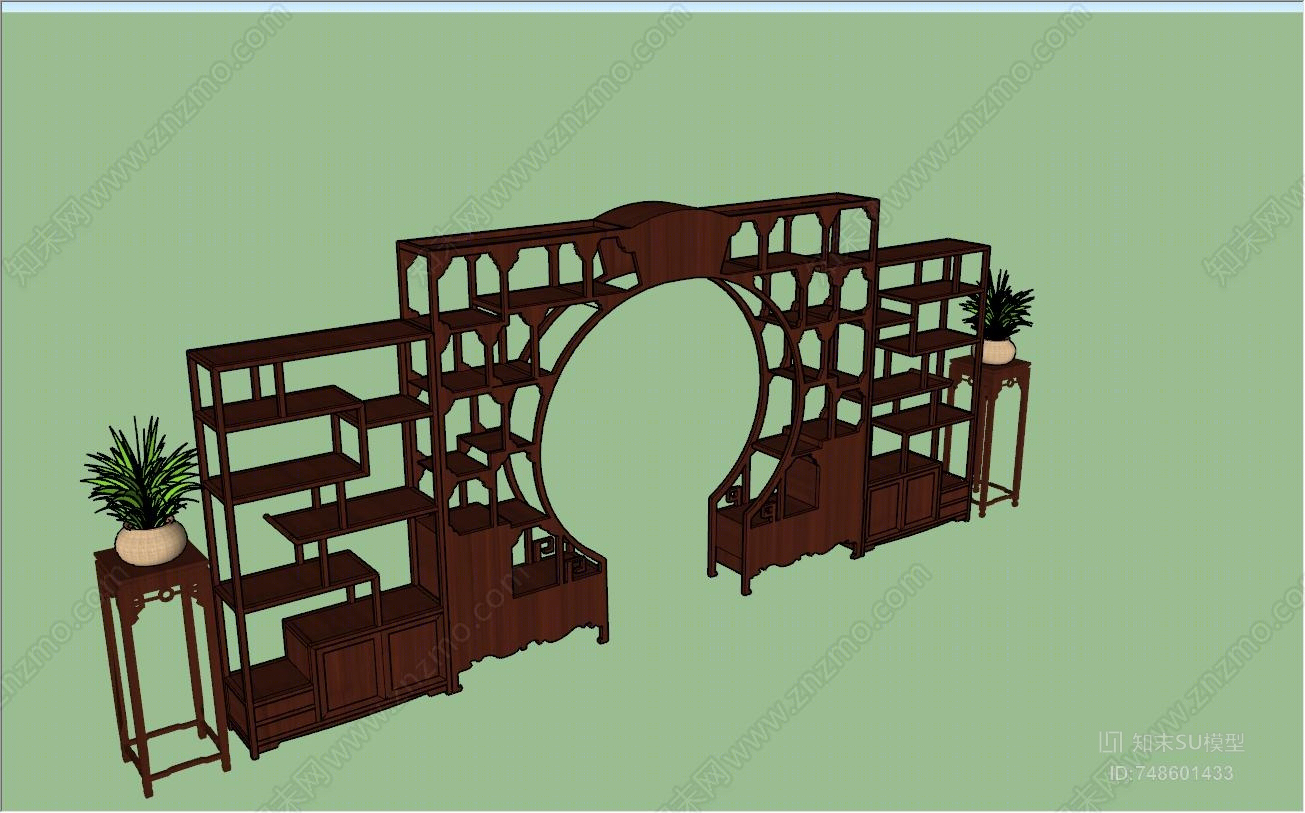 中式风格博古架SU模型下载【ID:748601433】
